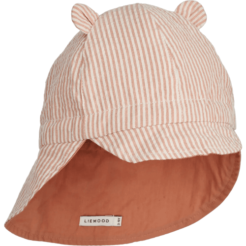 Dwustronna czapka przeciwsłoneczna z uszkami Stripe Tuscany rose and Sandy - Liewood